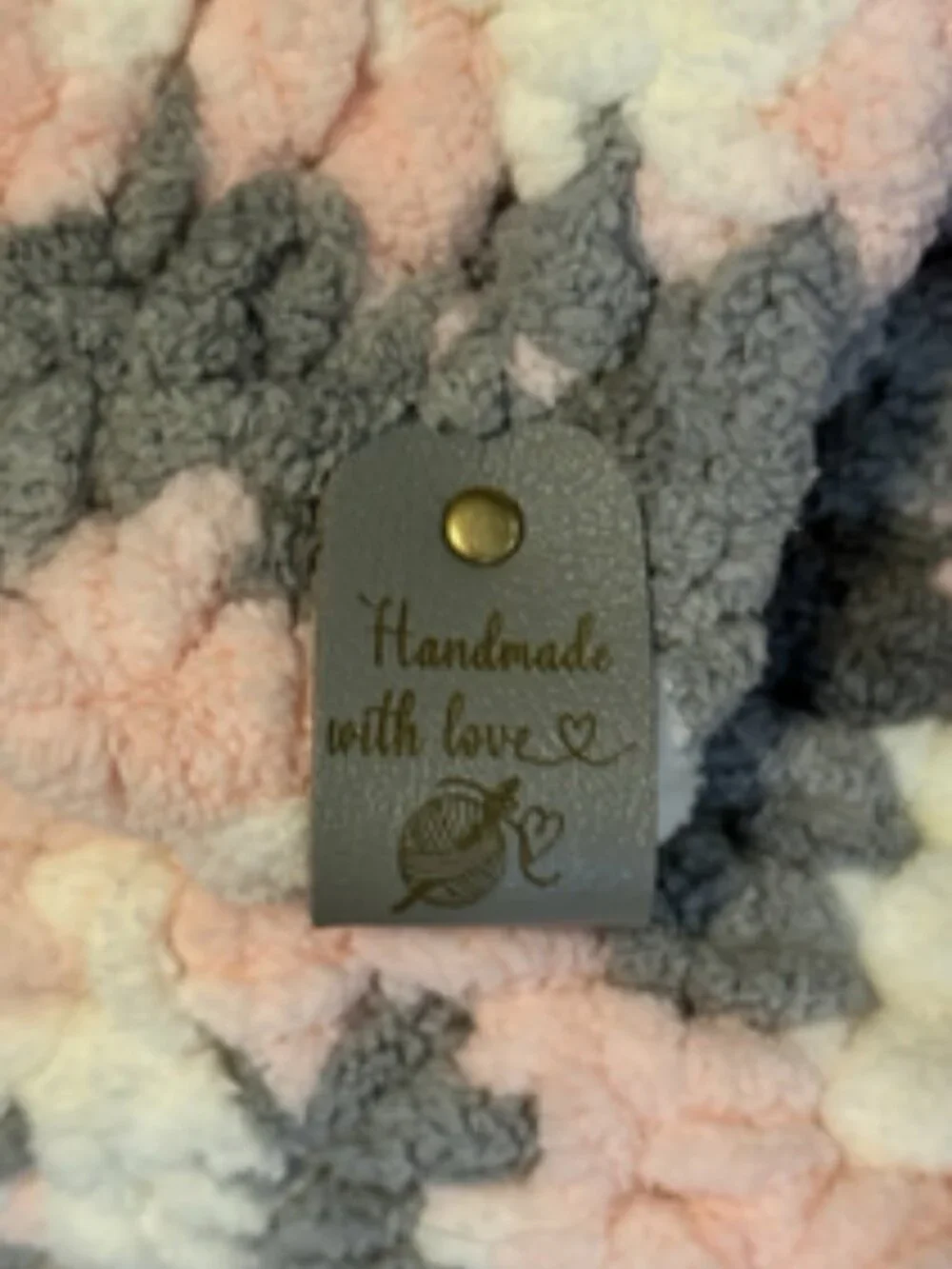 Handmade Crochet Bernat Baby Blanket Soft Heavy Plush Chenille Pink Grey White